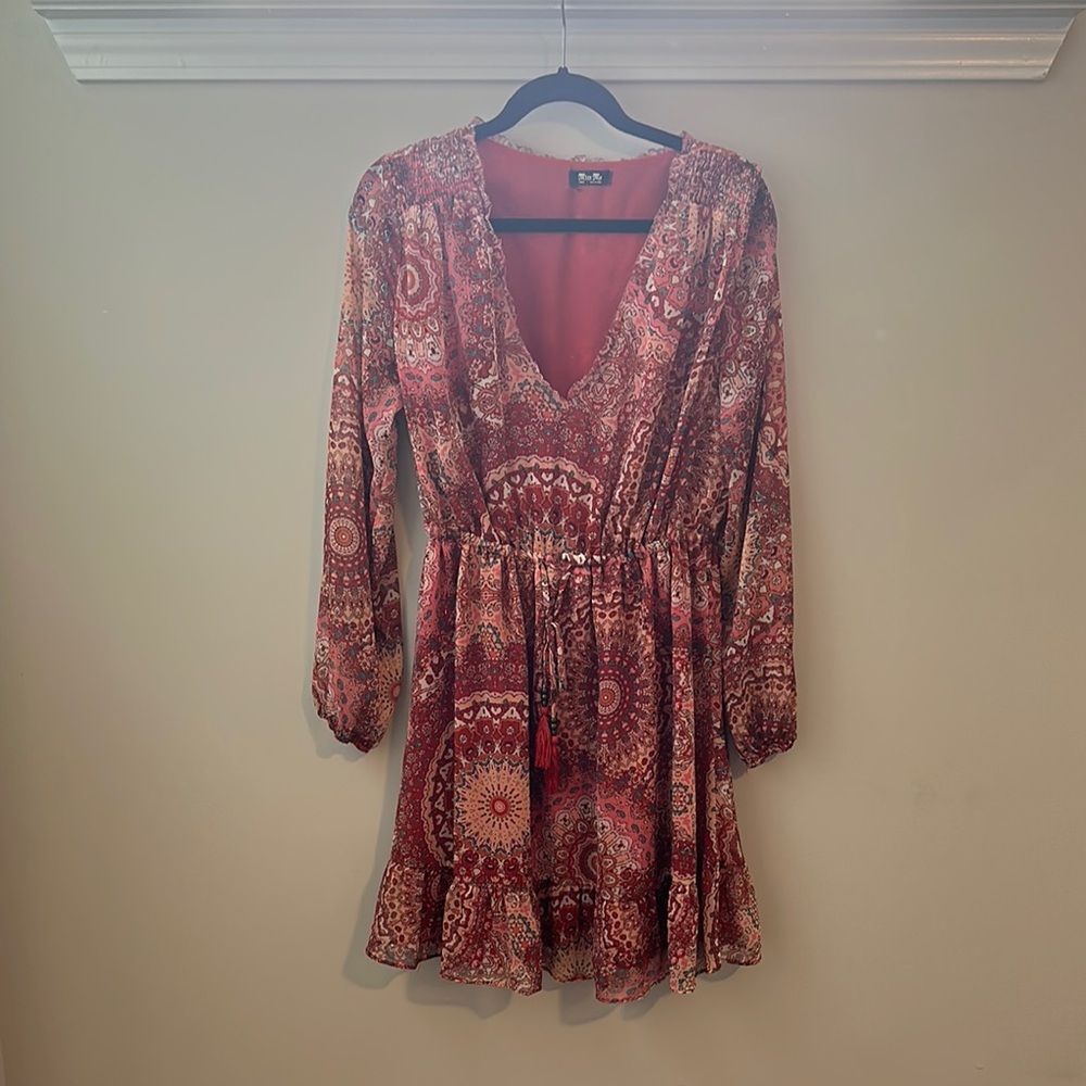 Miss Me Bohemian Red Patterned Dress